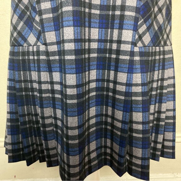 Tahari Arthur S. Levine Sheath Dress Gray Plaid Pleated Short Sleeve Career - Picture 5 of 13
